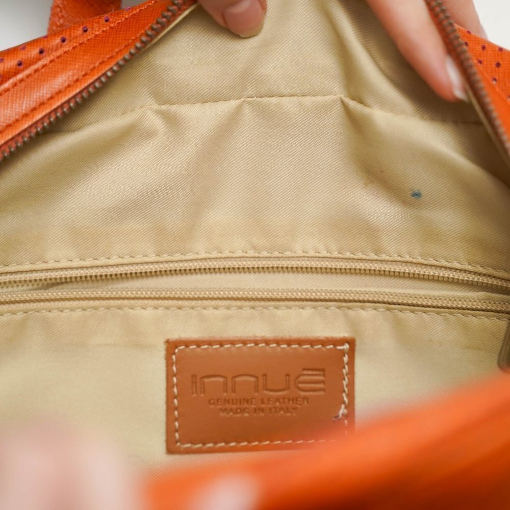 Innue Vintage Orange Perforated Leather Handbag - Picture 11 of 12